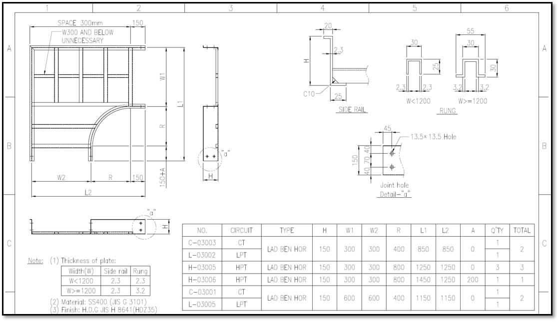 Cable tray fabrication drawing