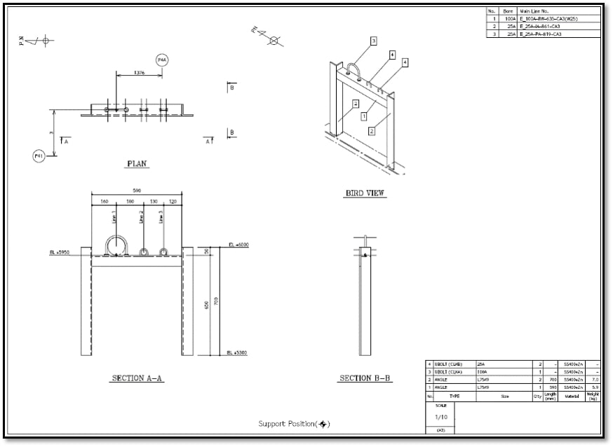 Piping support detail drawing
